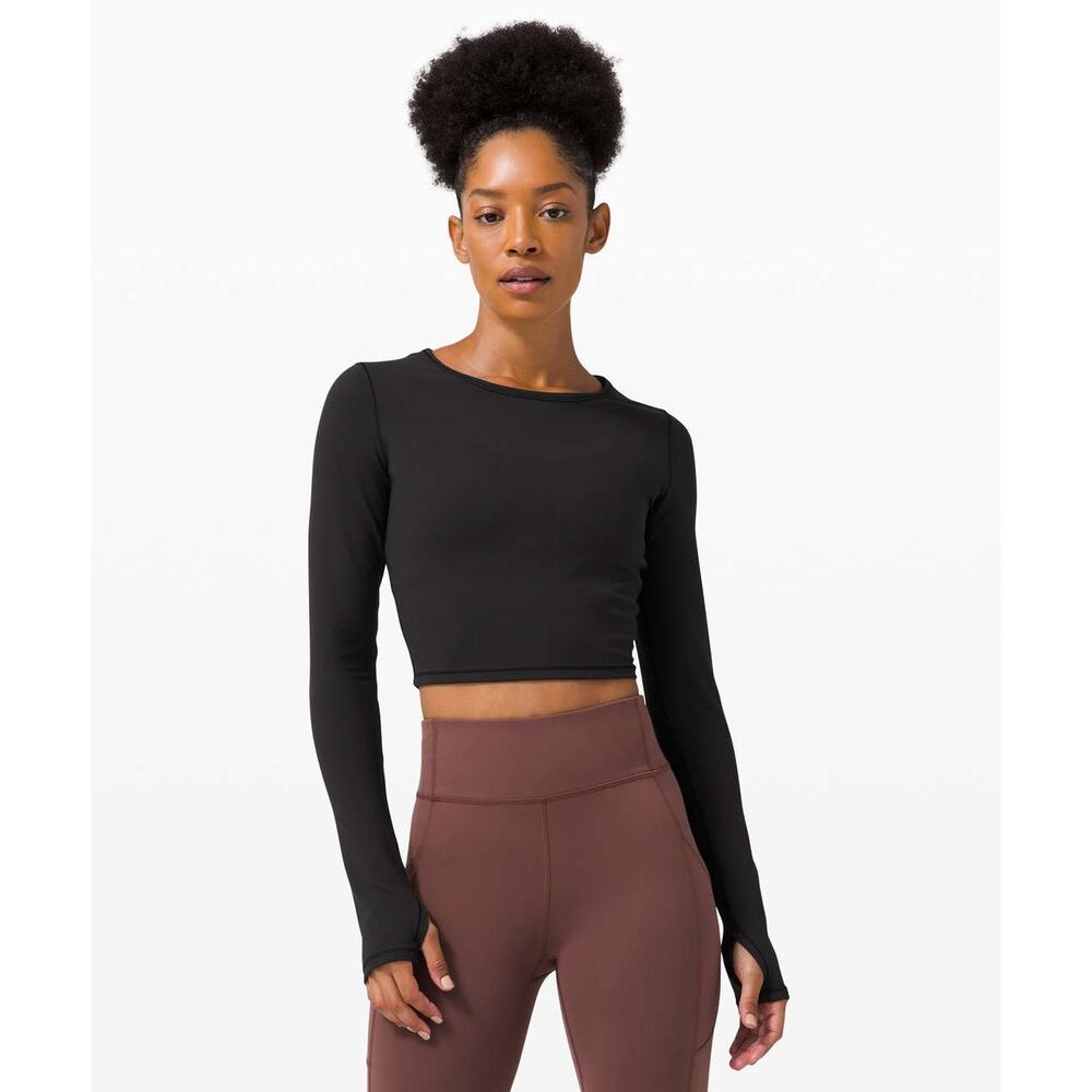 Lululemon Wunder Train Thumbhole Cropped Long Sleeve Top Active Black Size Small